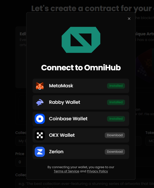 visit omnihub and connect wallet