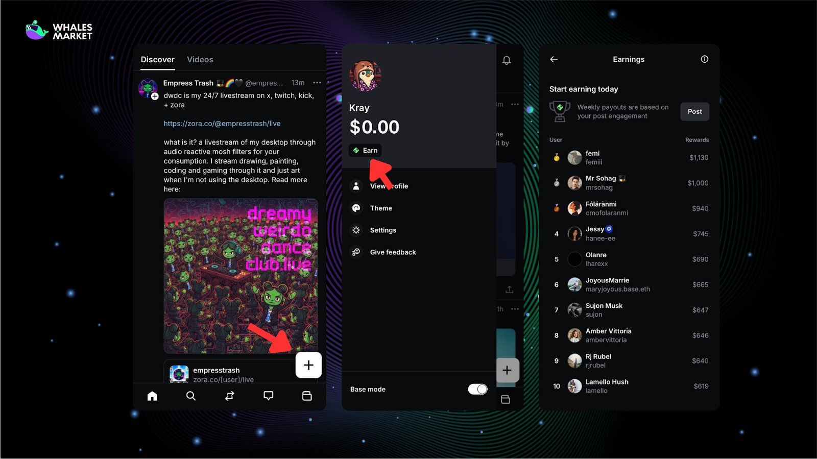 users can check the earn section inside the profile