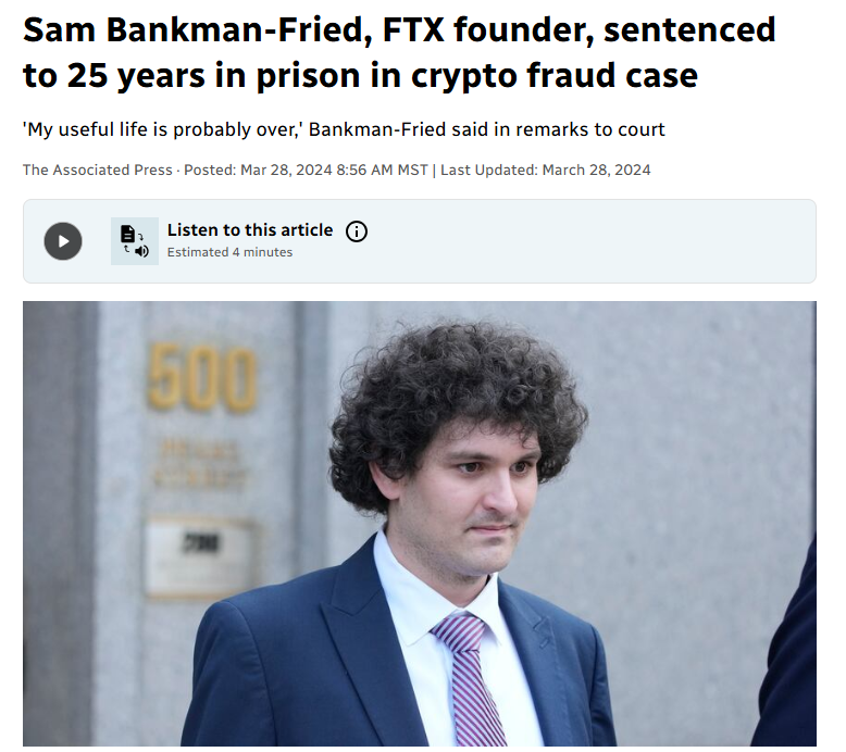 sam bankman-fried sentenced to 25 years for crypto fraud crypto scam