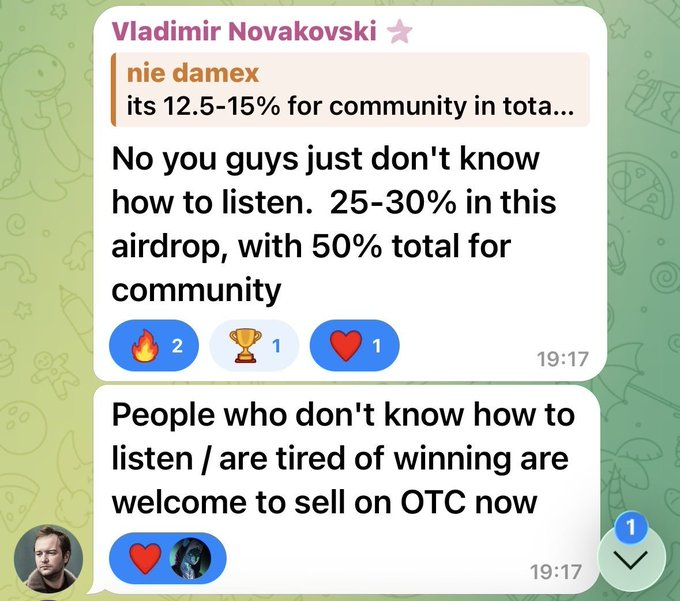 vladimir novakowski hints at an airdrop
