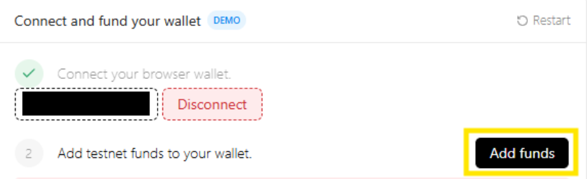 faucet step: click add funds to claim tempo test tokens