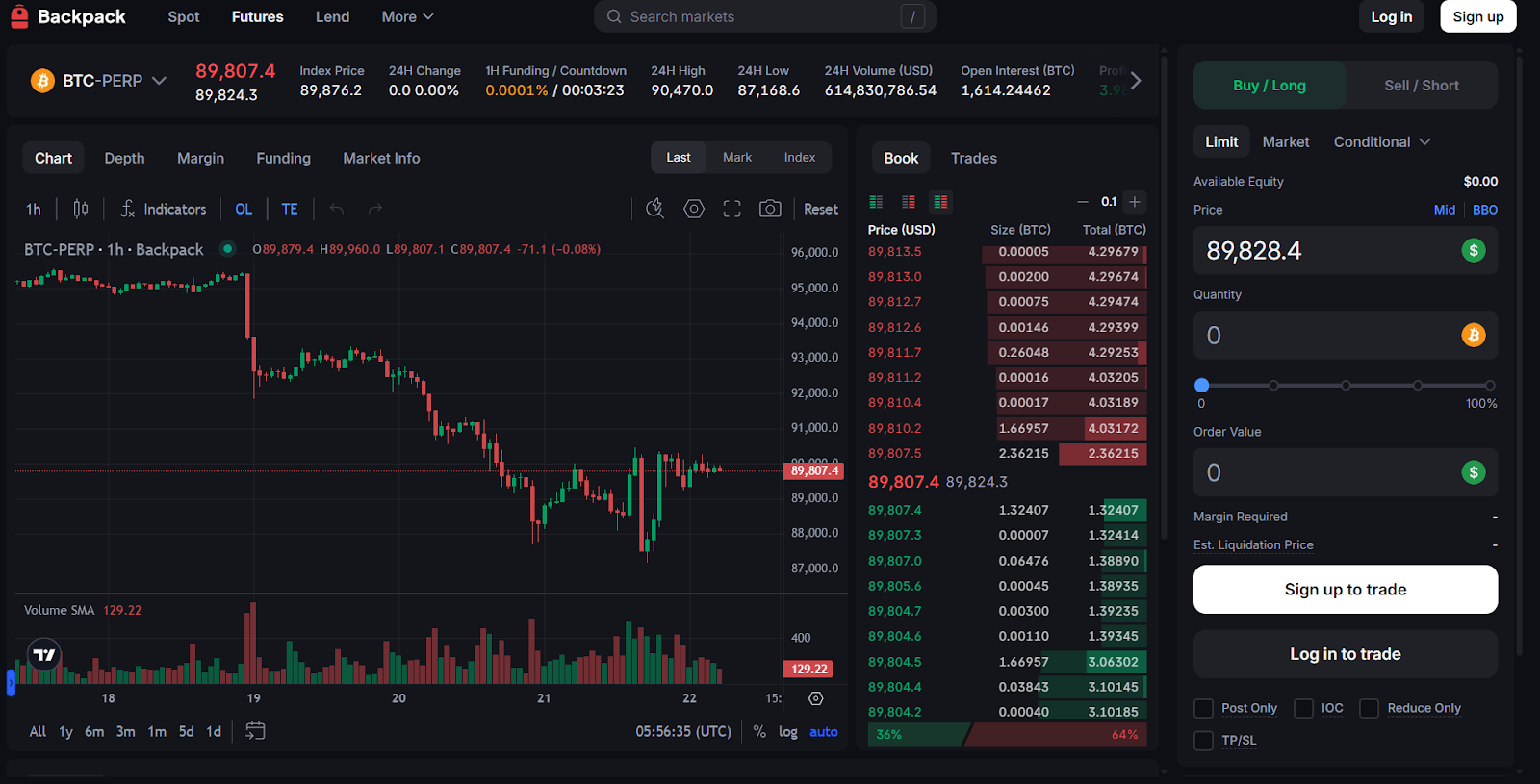 backpack&nbsp; trading interface
