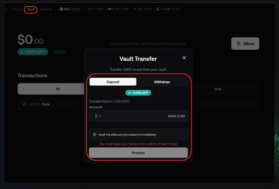 deposit into vaults