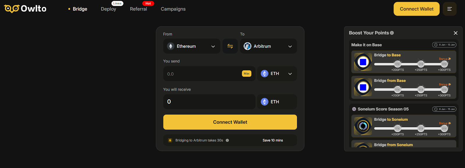 owlto finance interface