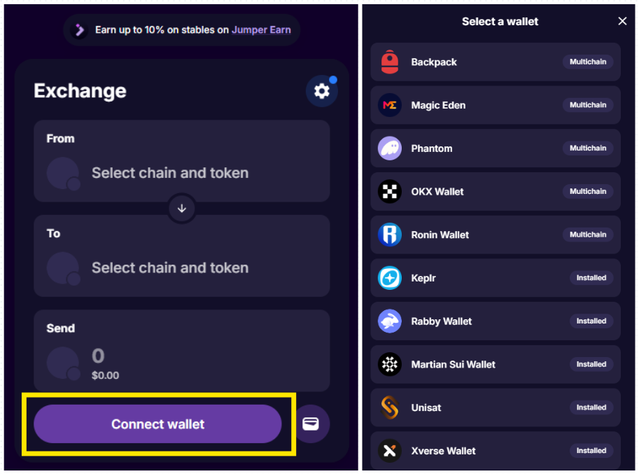connect your wallet to start using li.fi