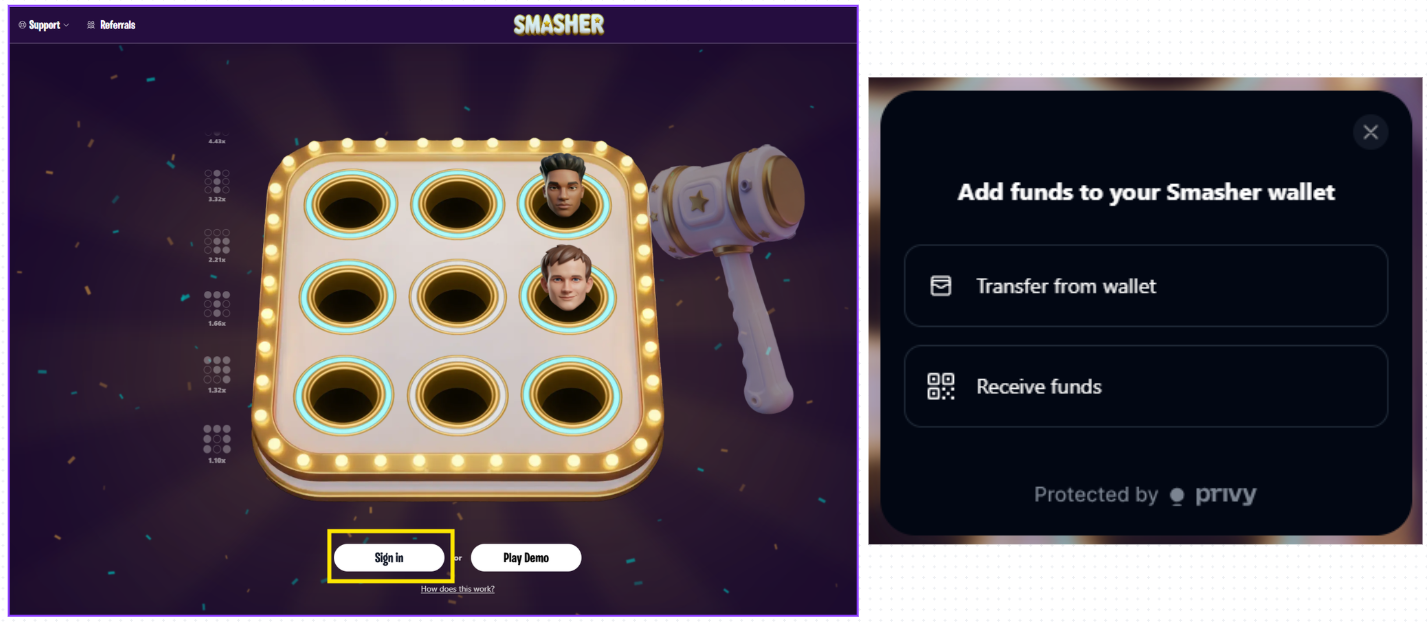 smasher betting game main board interface