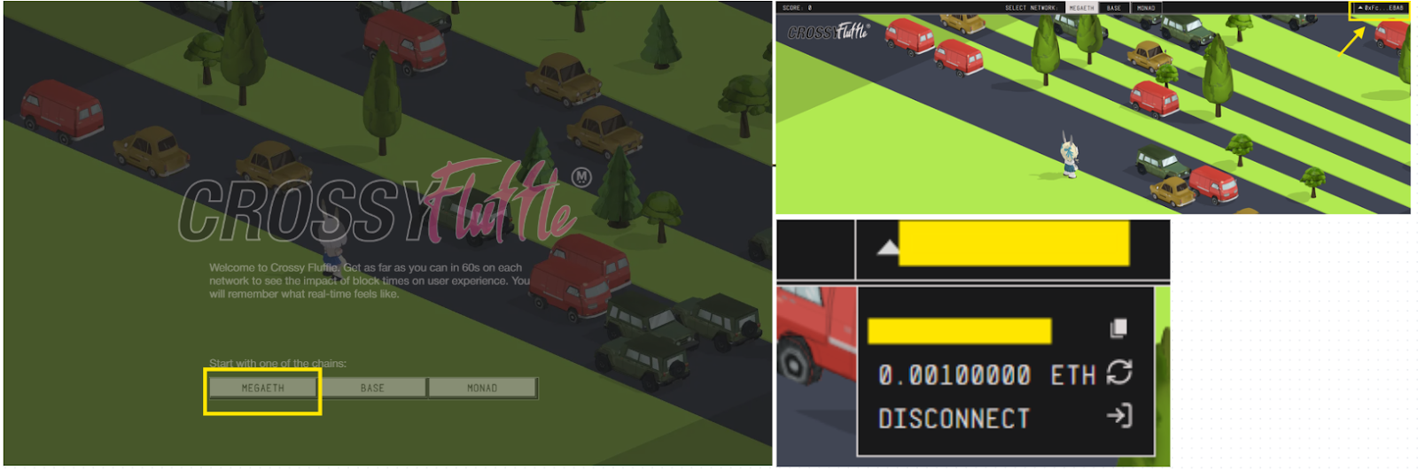 crossy fluffle onchain crossing game gameplay