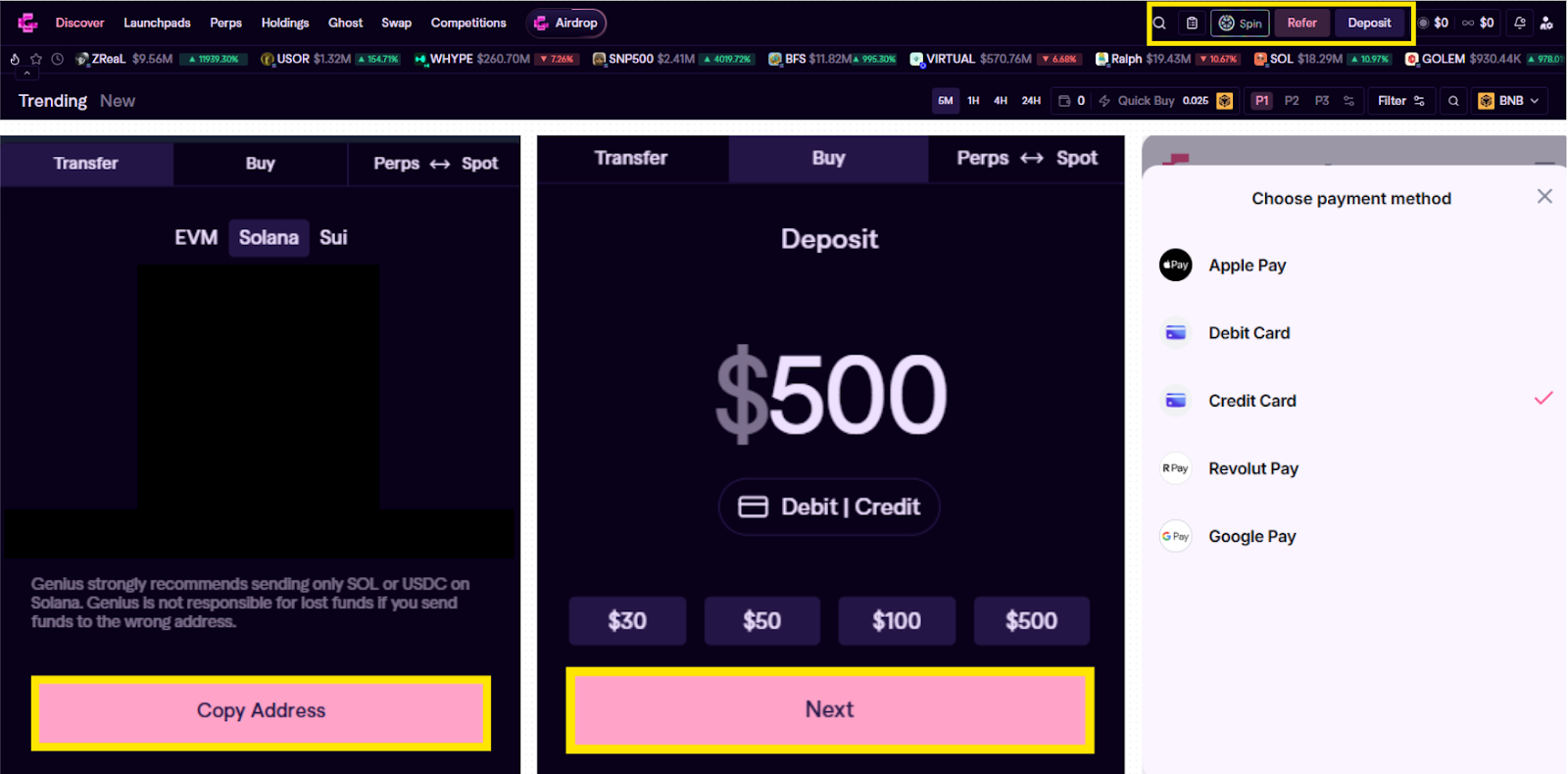 step 2 deposit funds into genius