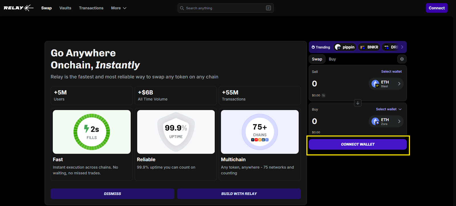 step 1 connect wallet to relay