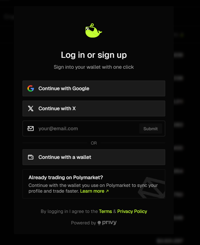 create an account on whales prediction 