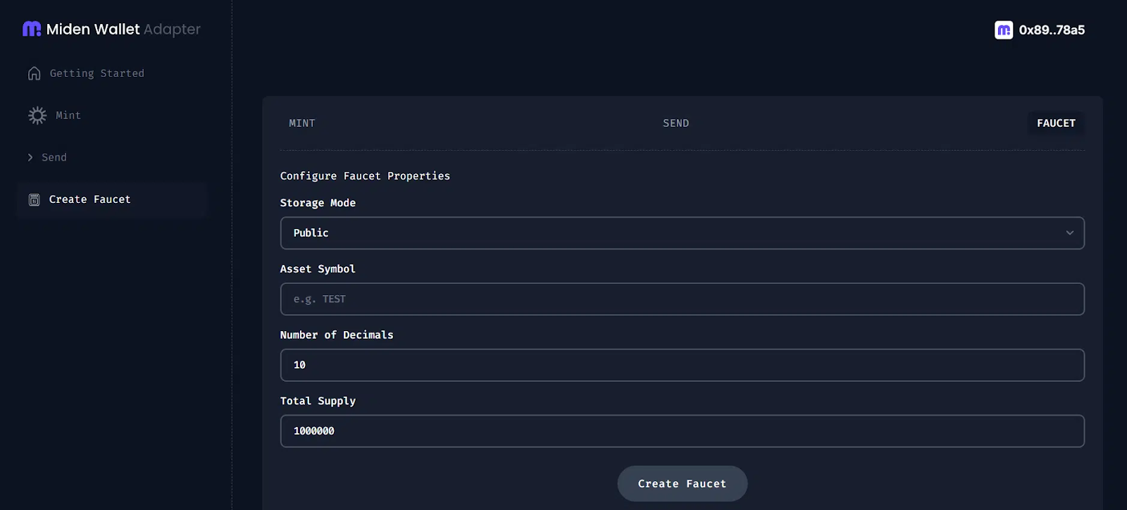 step 2 claim your faucet miden airdrop